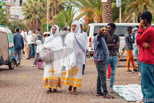 Image of Orthodox Christian pilgrim at worship on the street during easter