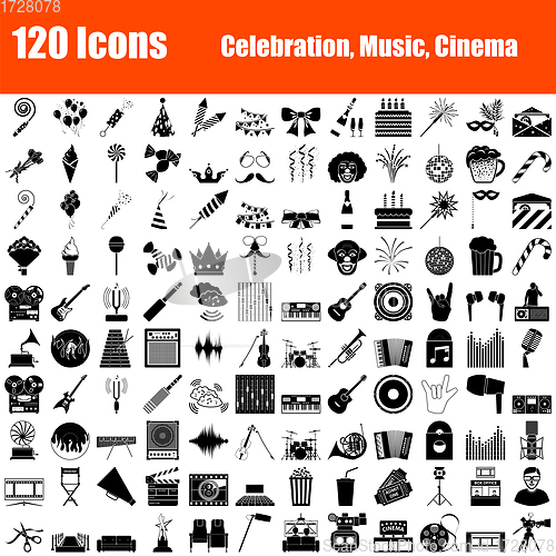 Image of Set of 120 icons. Party, Music, Cinema.