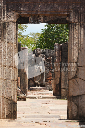 Image of Passage in ruins to Buddha statue. Polonnaruwa, Sri Lanka