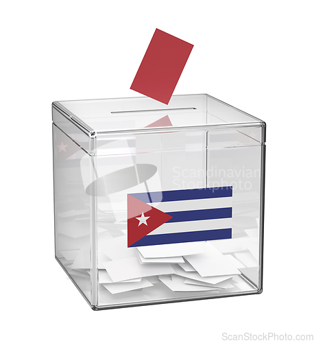 Image of Transparent ballot box with the the national flag of Cuba