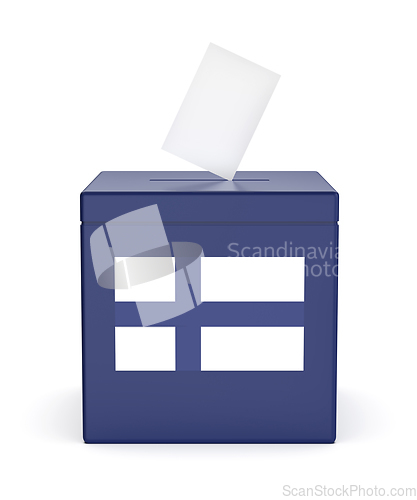 Image of Blue ballot box with the flag of Finland