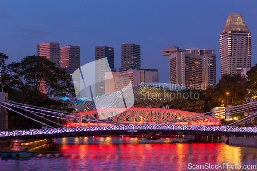 Image of Singapore skyline and Cavenagh Bridge