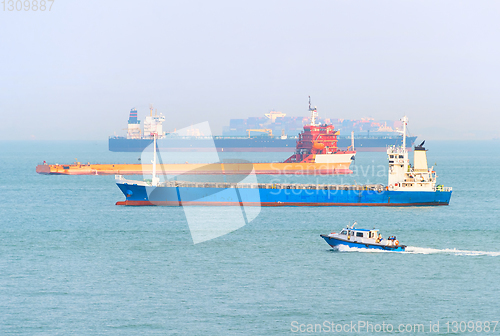 Image of  Industrial cargo ships Singapore harbor