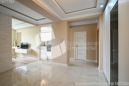 Image of Empty hallway of modern studio apartment