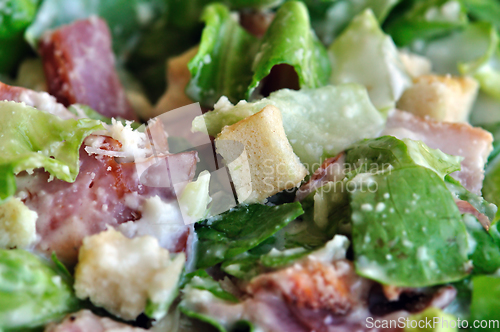 Image of caesar salad lettuce and bacon