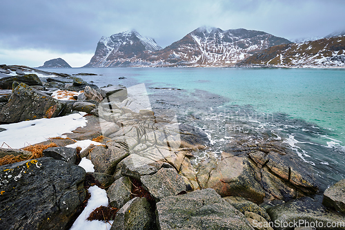 Image of Rocky coast of fjord in Norway