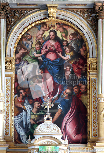 Image of Virgin Mary with angels and saints