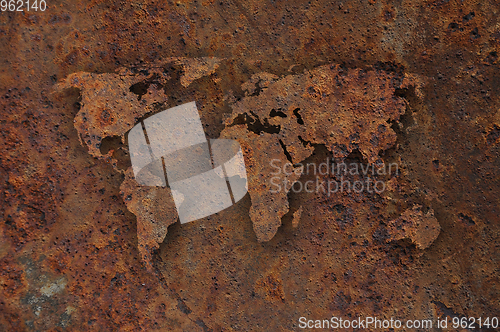 Image of Map of the world on rusty metal