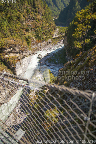 Image of Suspension bridge on the way to Namche Bazar in Himalayas