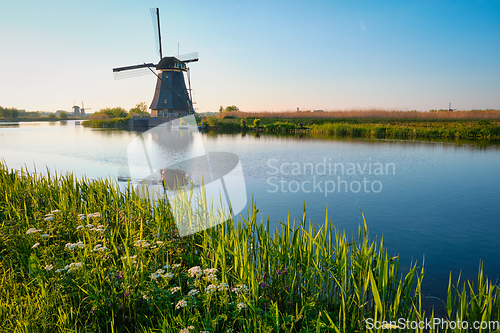 Image of Windmills at Kinderdijk in Holland. Netherlands