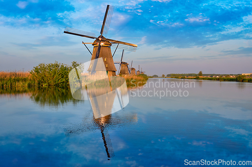 Image of Windmills at Kinderdijk in Holland. Netherlands