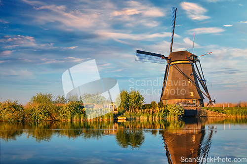 Image of Windmills at Kinderdijk in Holland. Netherlands