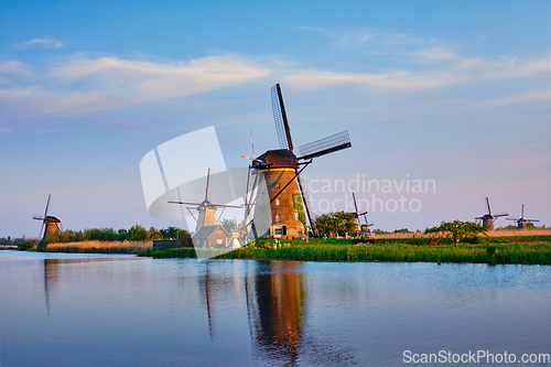 Image of Windmills at Kinderdijk in Holland. Netherlands