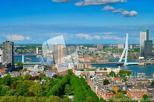 Image of View of Rotterdam city and the Erasmus bridge