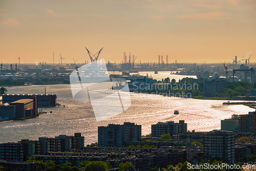 Image of View of Rotterdam port and Nieuwe Maas river