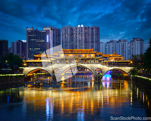 Image of Anshun bridge at night, Chengdu, China