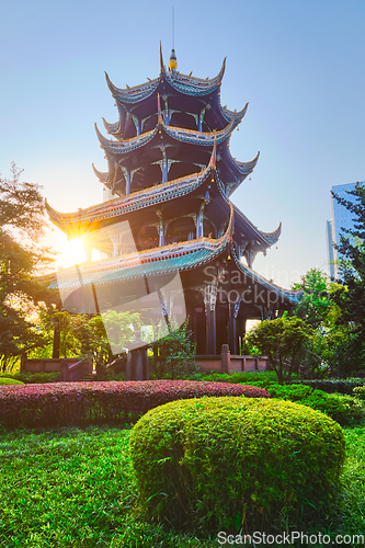 Image of Wangjiang Pavilion in Wangjianglou park. Chengdu, Sichuan, China