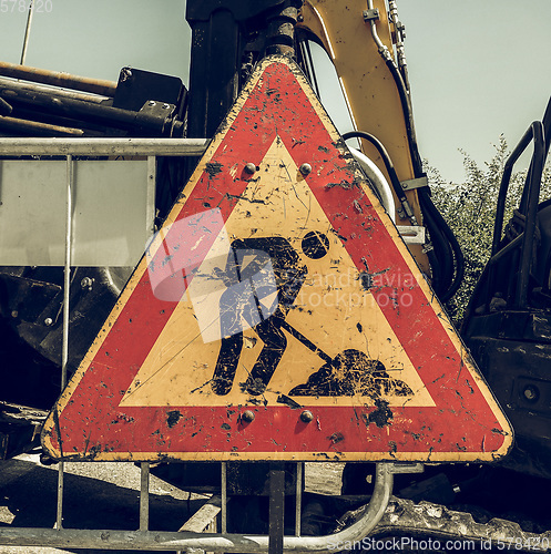 Image of Vintage looking Road works sign