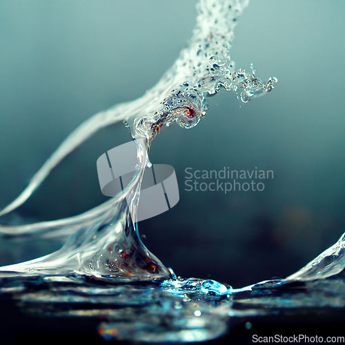 Image of Water splash closeup. Blue transparent water. 