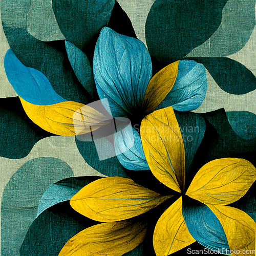 Image of Teal and yellow abstract flower Illustration for prints, wall ar