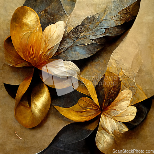 Image of Golden, yellow and black abstract flower Illustration.