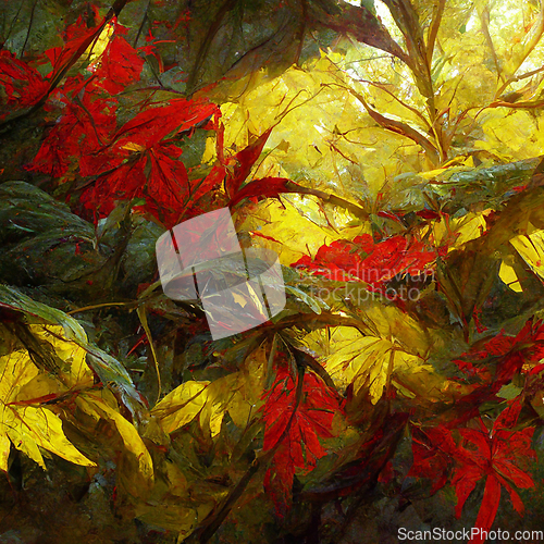 Image of Autumn pattern with colorful red and yellow leaves for your crea