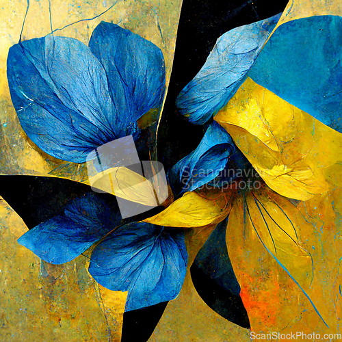 Image of Blue and yellow abstract flower Illustration for prints, wall ar
