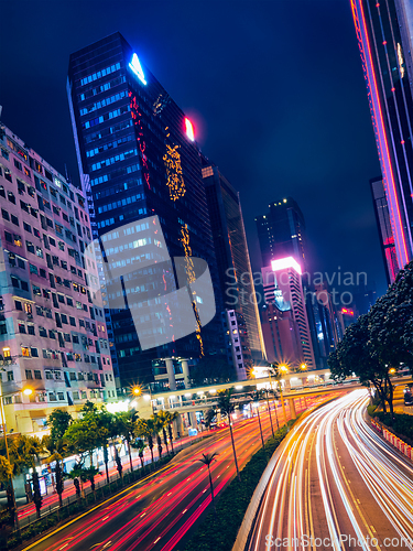 Image of Street traffic in Hong Kong at night