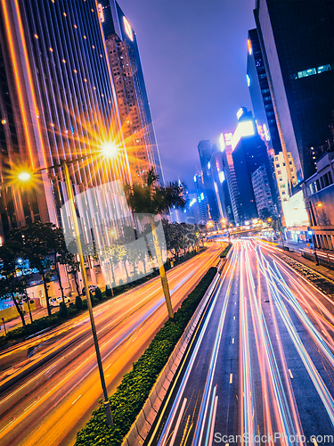 Image of Street traffic in Hong Kong at night