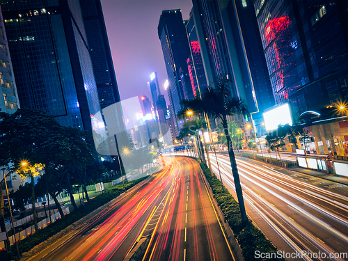 Image of Street traffic in Hong Kong at night