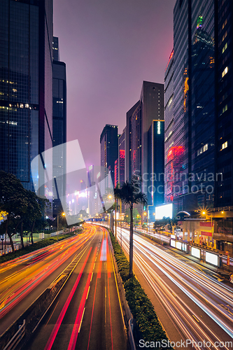 Image of Street traffic in Hong Kong at night