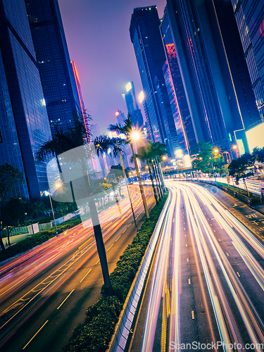 Image of Street traffic in Hong Kong at night