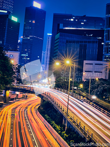 Image of Street traffic in Hong Kong at night