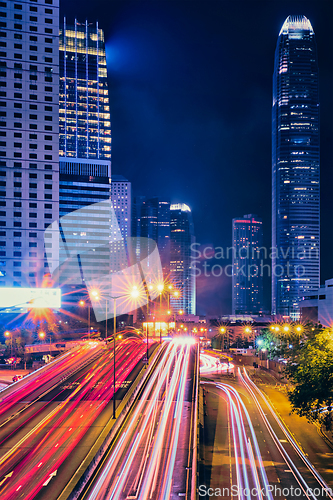 Image of Street traffic in Hong Kong at night