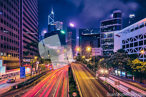 Image of Street traffic in Hong Kong at night