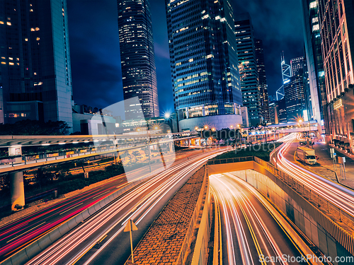 Image of Street traffic in Hong Kong at night