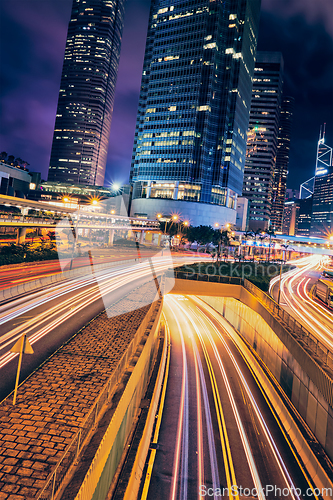 Image of Street traffic in Hong Kong at night