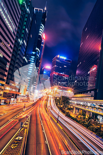 Image of Street traffic in Hong Kong at night