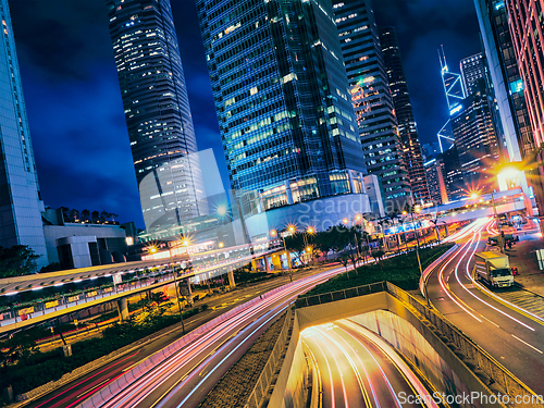 Image of Street traffic in Hong Kong at night