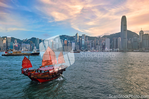 Image of Junk boat in Hong Kong Victoria Harbour