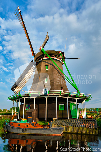 Image of Windmills at Zaanse Schans in Holland. Zaandam, Nether