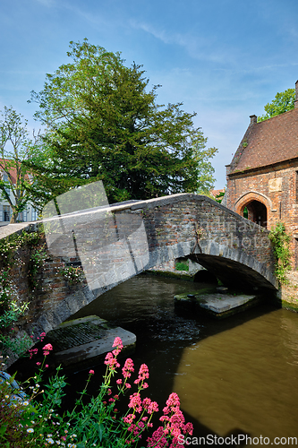 Image of Old Bonifacius Bridge and medieval houses in Bruges, Belgium