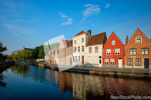 Image of Canal and old houses. Bruges Brugge , Belgium