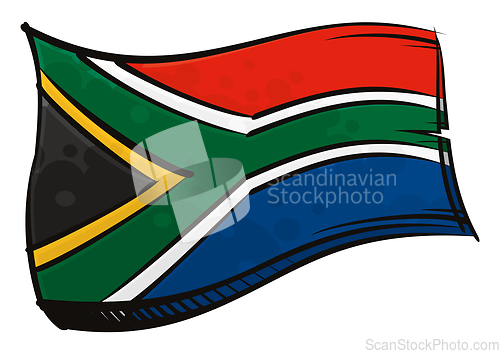 Image of Painted South Africa flag waving in wind