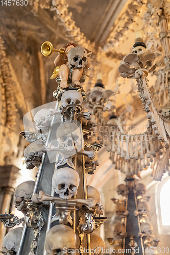 Image of Human skulls and bones in ossuary Sedlec Kostnice