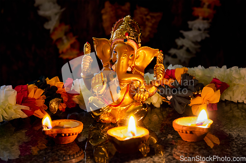 Image of Ganesha with Diwali lights