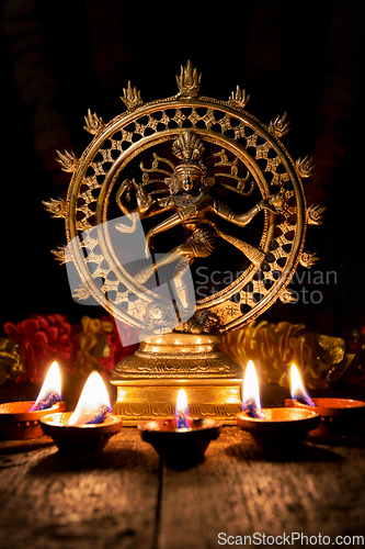 Image of Shiva Nataraja with Diwali lights