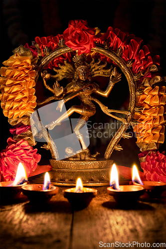 Image of Shiva Nataraja with Diwali lights