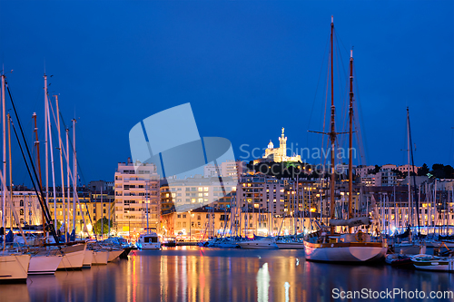 Image of Marseille Old Port in the night. Marseille, France