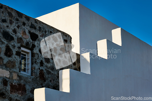 Image of Greek architecture abstract background - whitewashed house with stairs. Milos island, Greece